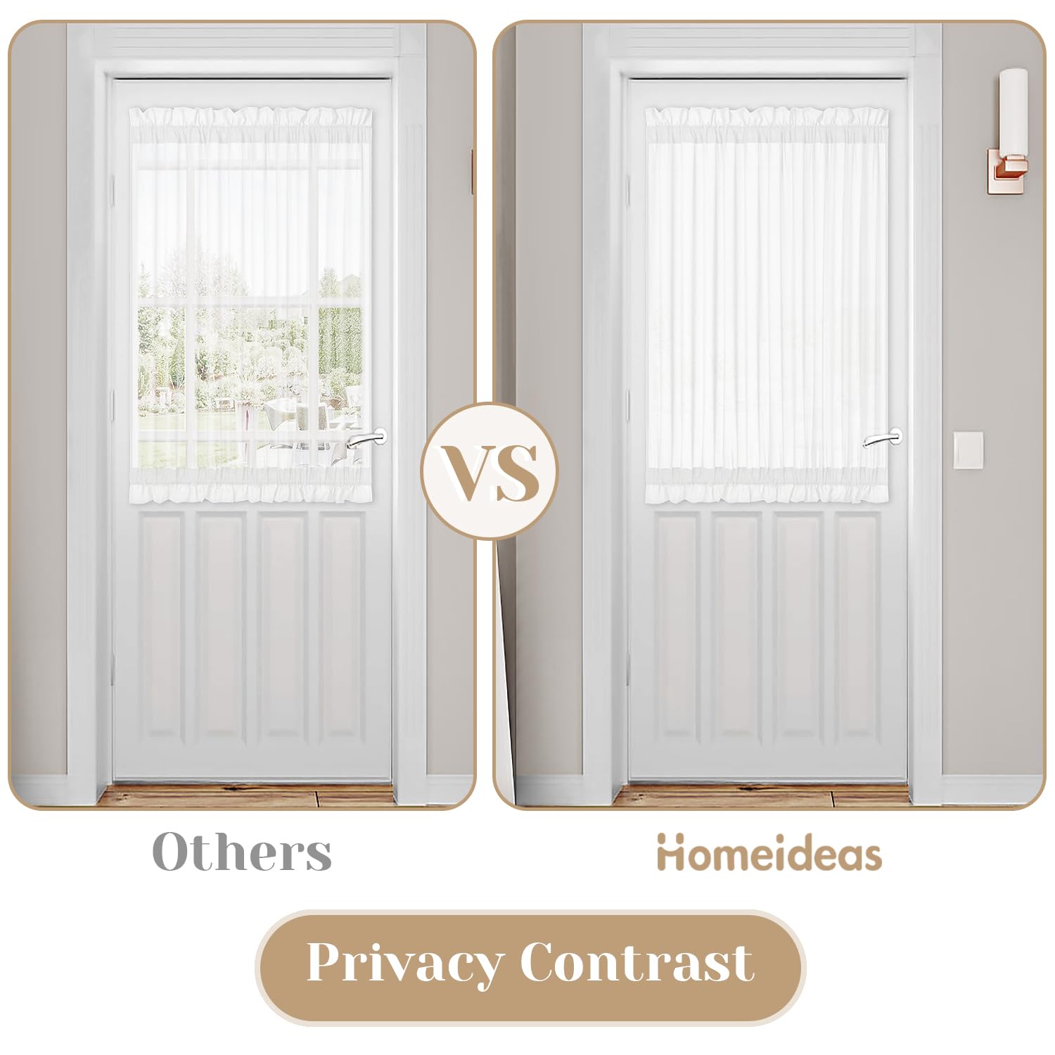 Homeideas Non-See-Through French Door Curtains Set Of 2 For Front Door, Privacy Semi Sheer Door Window Curtains, Rod Pocket Light Filtering Door Covering With Tieback, (White, 54W X 40L)